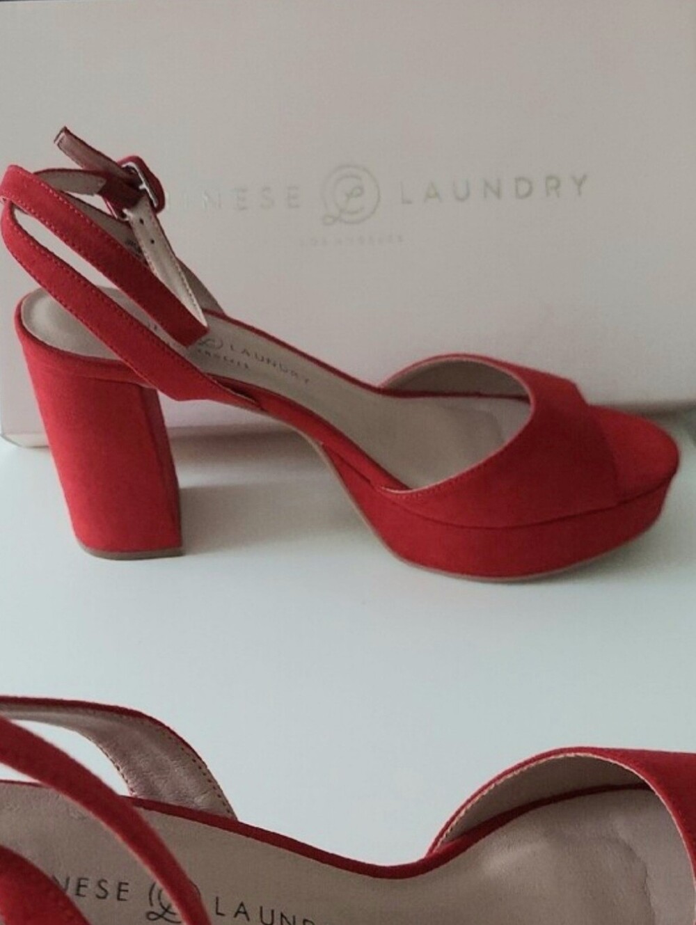 Chinese Laundry Size 9.5 Theresa Lollipop Red Platform Ankle-Strap 4-Inch Heels